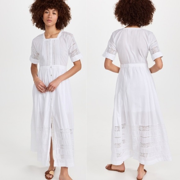 LoveShackFancy Dresses & Skirts - LoveShackFancy Edie Lace Midi Button Shirt Dress - White - P (XXS)